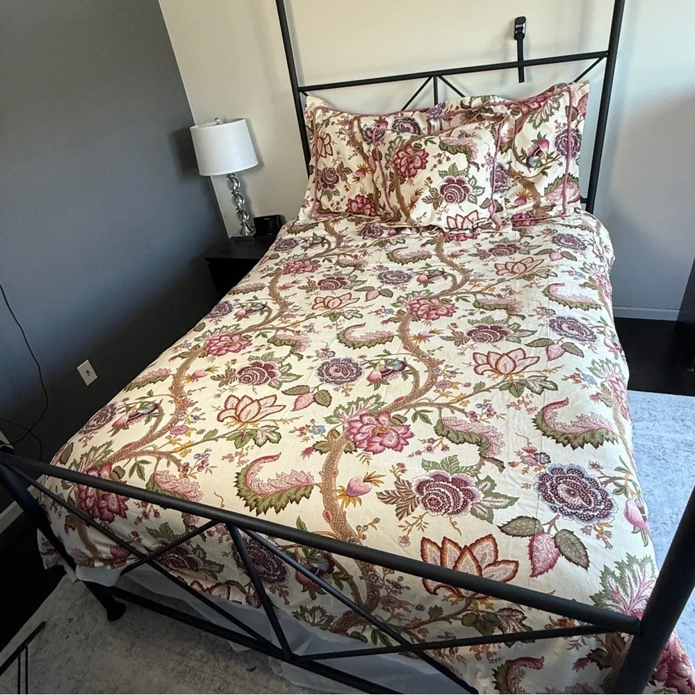 Duvet & 3 Euro Sham Floral Shabby Chic Pink Beige Sage Homemade Set Cottagecore